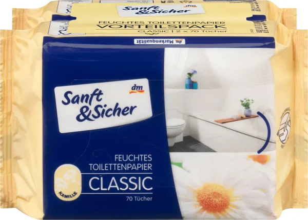 Туалетний вологий папір розчинний DenkMit Sanft&Sicher Classic Chamomile ромашки 70шт - 1