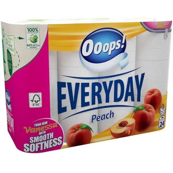 Туалетний папір рулони Ooops EveryDay Peach тришаровий персик 24шт - 1