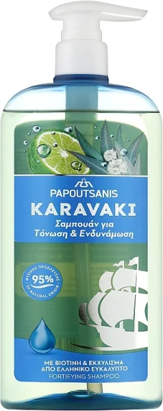 Шампунь з дозатором Papoutsanis Karavaki fortifying Shampoo Зміцнення для тонкого та ослабленого волосся лайм 600мл - 1