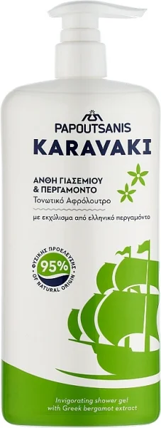 Гель-піна для душу та ванни з дозатором Papoutsanis Karavaki Invigorating Shower Gel Greek Bergamot з бергамотом та жасміном 750мл - 1