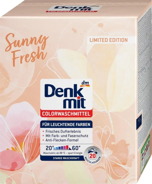 Порошок для прання кольорових речей DenkMit Vollwaschmittel Sunny Fresh сонячна Свіжість 20 прань 1350г - 1