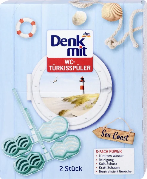 Підвіска для унітазу з подвійним ароматом Denkmit Wc turkisspuler sea coast туалетний блок 2 шт 96г - 1