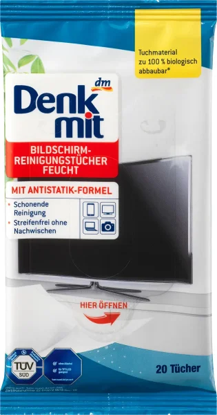 Серветки для монторів та екранів антистатичні Denkmit Bildschirm Reinigungstucher feucht вологі 20шт - 1