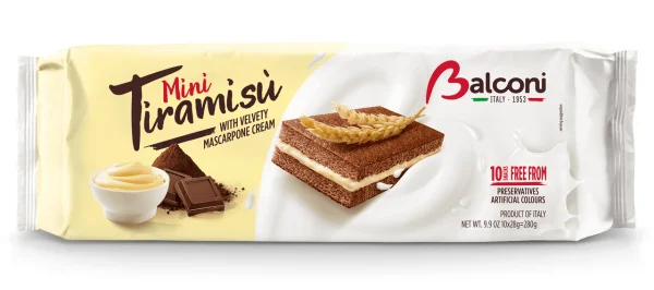 Тістечка шоколадні бісквітні Balconi Mini Tiramisu Mascarpone з кремом маскарпоне 10шт 300г - 1