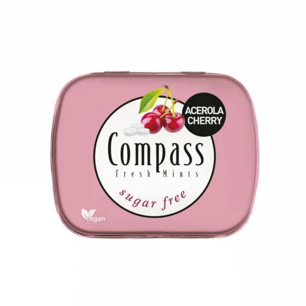 Льодяники без цукру Compass Fresh mints Acerola Cherry цукерки Вишня Ацерола 14г - 1