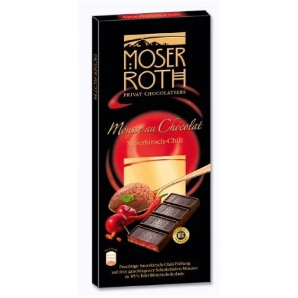 Шоколад з вишнею і перцем чилі Moser Roth Sauerkirsch Chili Mousse au Chocolat екстрачорний 85% 150г - 1