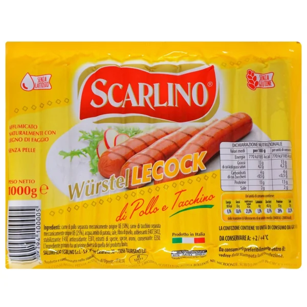 Сосиски з мяса курки та індички Scarlino Wurstel Lecock 10шт 1000г - 1