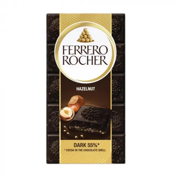 Чорний шоколад 55% Ferrero Rocher Dark Hazelnut з лісовими горіхами 90г - 1
