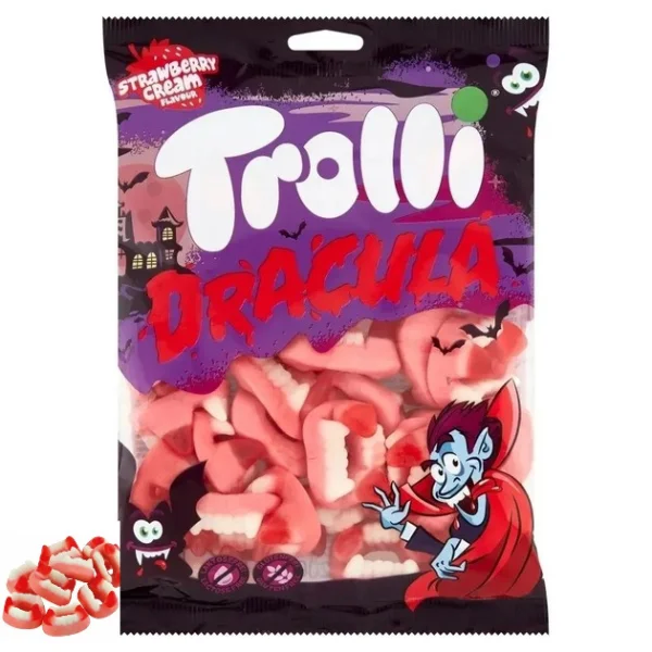 Желейні цукерки Trolli Dracula Зуби Дракули полуничний крем 150г - 1
