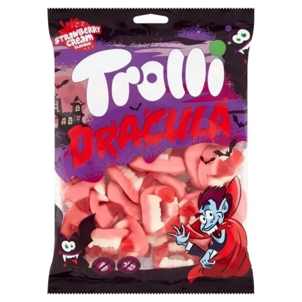 Желейні цукерки Trolli Dracula Зуби Дракули полуничний крем 150г - 3