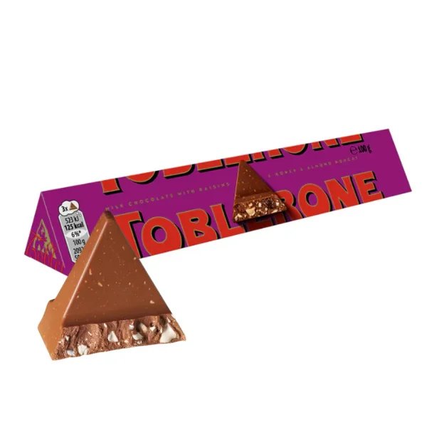 Шоколад молочний з родзинками трикутний Toblerone з медово-мигдальною нугою 100г - 1