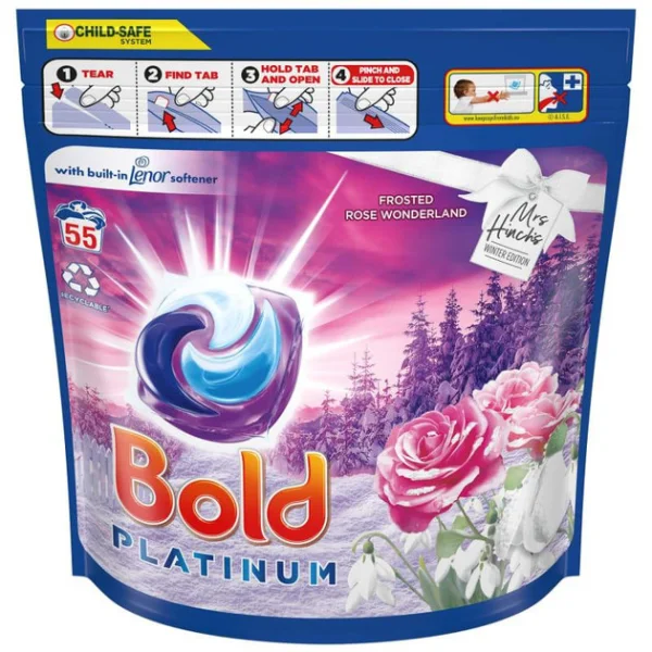 Капсули для прання універсальні Procter&Gamble Bold Platinum 4в1 Frosted Rose Wonderland з помякшувачем Lenor 55шт - 1