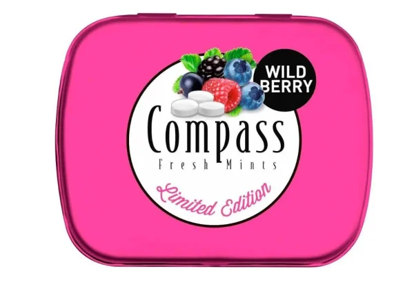 Льодяники без цукру Powermints Compass Fresh mints Wild Berry лісові ягоди 14г - 1