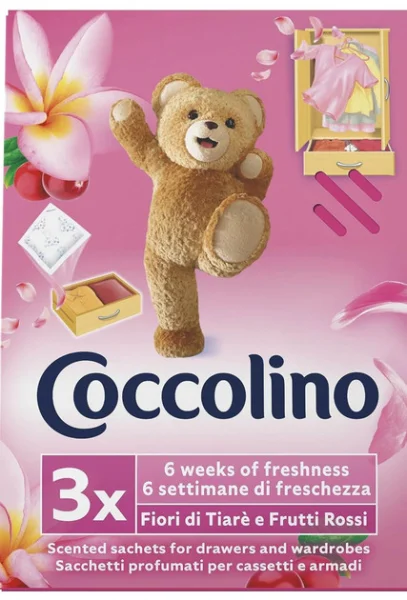 Ароматизатори для гардеробу Coccolino Fiori di Tiare Frutti Rossi пакетики для ящиків і шаф для білизни фруктові 3шт - 1