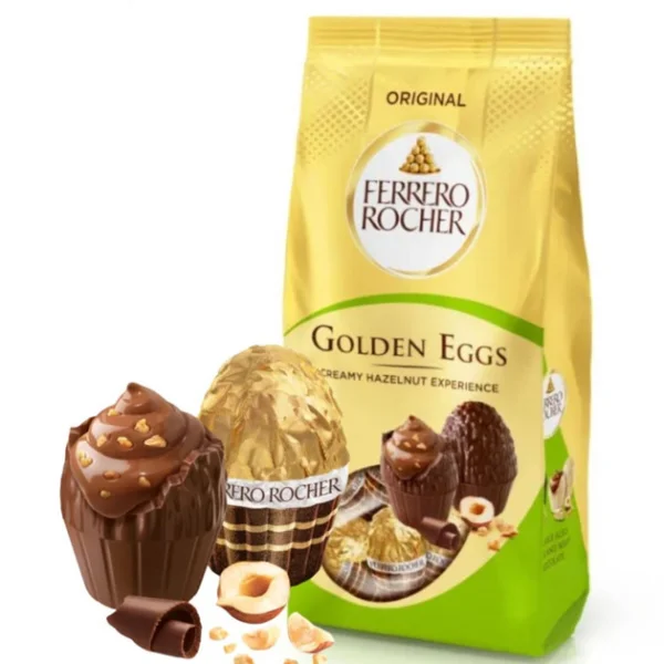 Цукерки шоколадні Ferrero Rocher Golden Eggs Creamy Hazelnut experience Original з лісовими горіхами 90г - 1