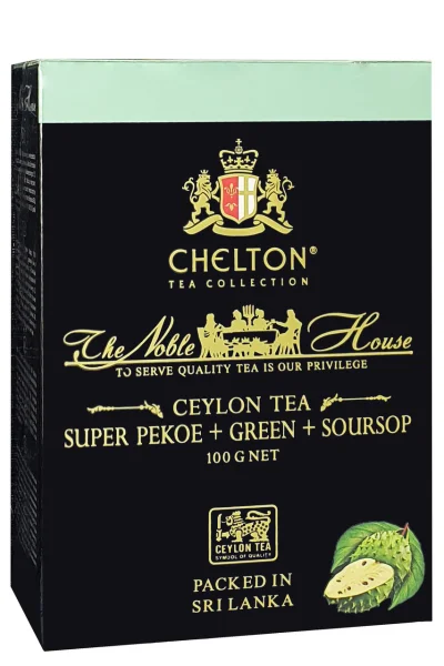 Чай чорний та зелений 100% Chelton Premium Noble House Ceylon Tea Superpekoe Green&Soursop шматочки саусепу листовий 100г - 1