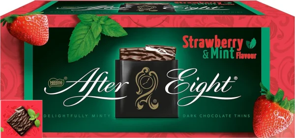 Шоколад чорний з полунично-мятним кремом Nestle After Eight Strawberry&Mint Chocolate Thins Delightfully minty пластинки 24шт 200г - 1