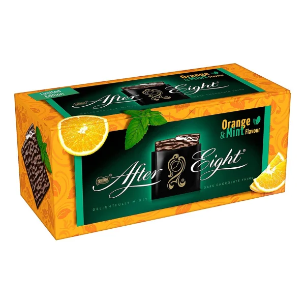 Шоколад чорний з апельсиново-мятним кремом Nestle After Eight Orange&Mint Chocolate Thins Delightfully minty пластинки 24шт 200г - 1