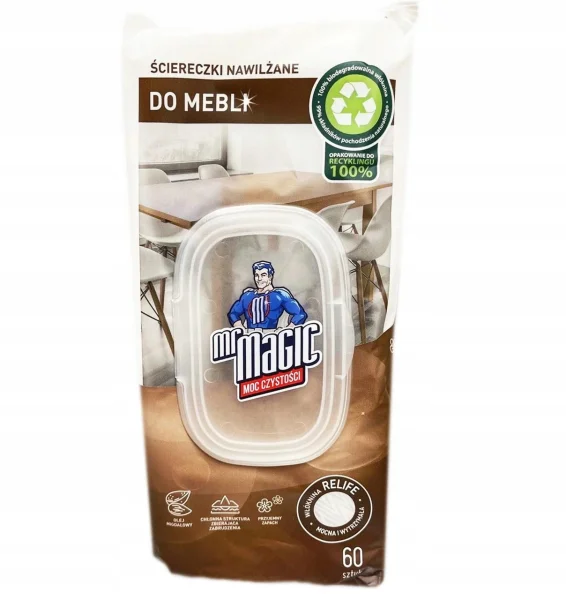 Вологі серветки для Меблів Mr Magic Do Mebli мигдальне масло 60шт - 1