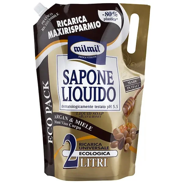 Рідке мило для гігієни MilMil Sapone Liquido Argan&Miele Maxi Refill Bag з арганом та медом Макс 2000мл - 2