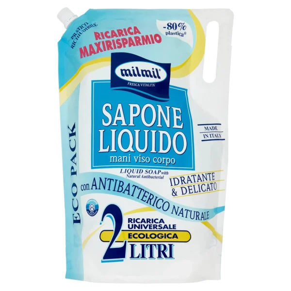 Рідке мило для гігієни MilMil Sapone Liquido Antibatterico Naturale Maxi Refill Bag антибактеріальне Макс 2000мл - 1