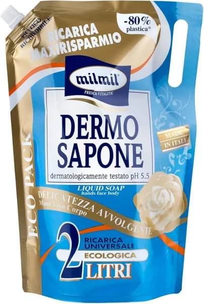 Рідке мило для гігієни MilMil Sapone Liquido Delicatezza Avvolgente Maxi Refill Bag делікатне парфумоване Макс 2000мл - 1