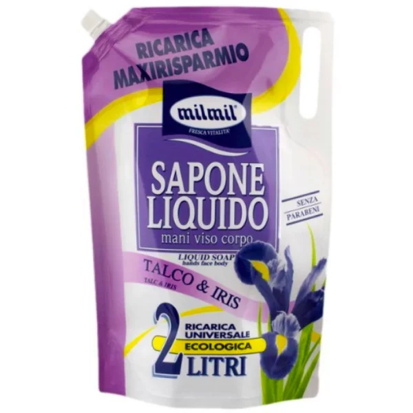 Рідке мило для гігієни MilMil без парабенів Sapone Liquido Talco Iris Maxi Refill Bag делікатне Тальк та Ірис Макс 2000мл - 1