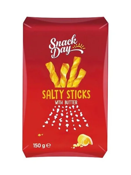 Хлібні палички солені з слоєного тіста Snack Day Salt Twists With Butter снеки з маслом 150г - 1