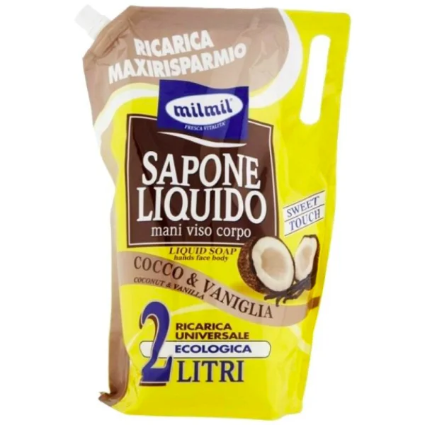 Рідке мило для гігієни MilMil Sapone Liquido Cocco Vaniglia Maxi Refill Bag делікатне Кокос та Ваніль Макс 2000мл - 1