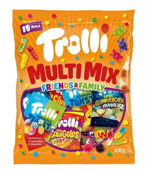 Цукерки жувальні без глютену та лактози набір Trolli Multi mix Minis Friends&Family мікс Мініс желейні асорті 18шт 430г - 1