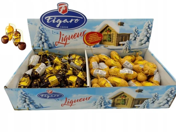Набір Шоколадні шишки Новорічні з підвіскою Figaro Liqueur Egg&Choco Яєчний та Шоколадний смаки з лікером 90шт 2475г - 1
