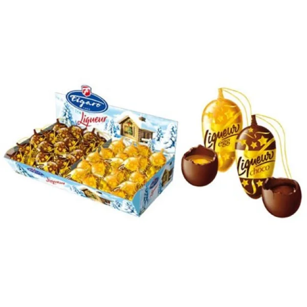 Набір Шоколадні шишки Новорічні з підвіскою Figaro Liqueur Egg&Choco Яєчний та Шоколадний смаки з лікером 90шт 2475г - 3