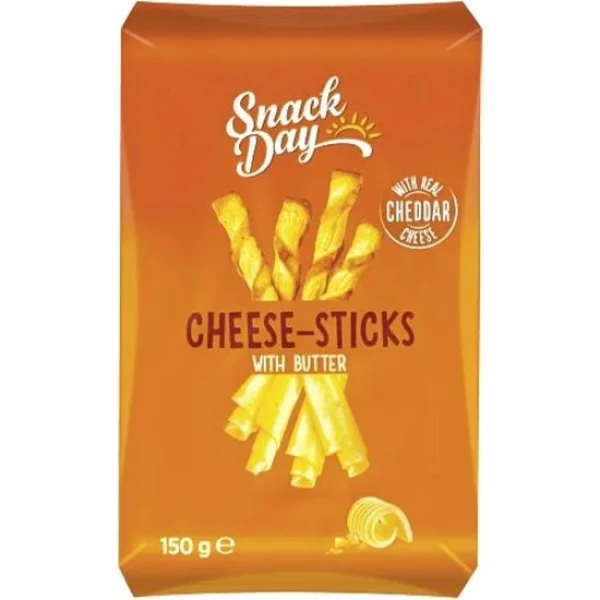 Хлібні палички солені з слоєного тіста Snack Day Cheese Twists With Butter Cheddar снеки з маслом та сиром Чеддер 150г - 1