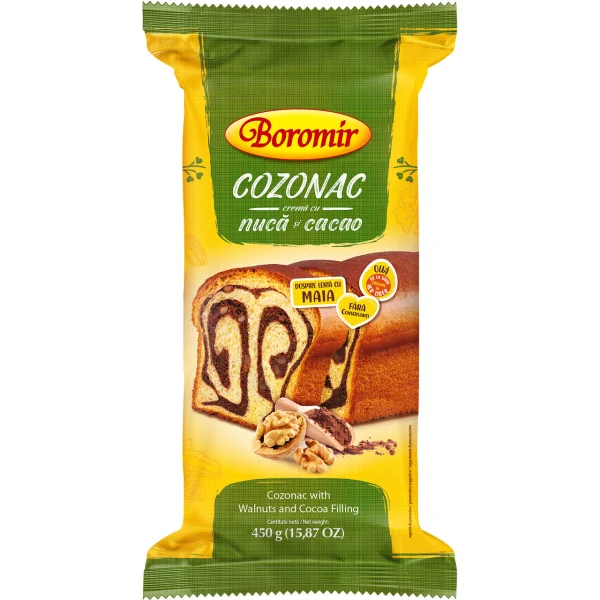 Торт рулет Boromir Cozonac crema cu Nuca si Cacao з какао-вершковою начинкою та грецьким горіхом 450г - 1