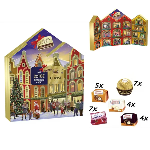 Набір Подарунок 3D будинок Новорічний Адвент календар Ferrero Die Besten Adventskalender Haus Розкладний цукерки Праліне 250г - 1