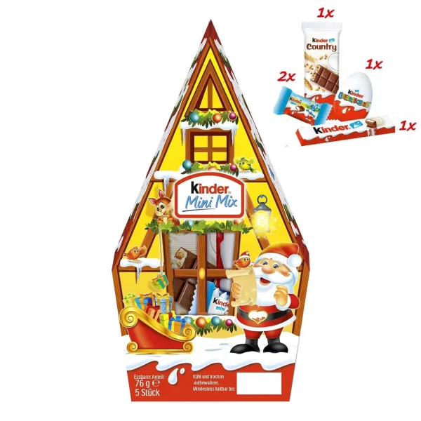 Набір Подарунок новорічний Будиночок Kinder Mini Mix House Кіндер міні мікс Санта 76г - 1