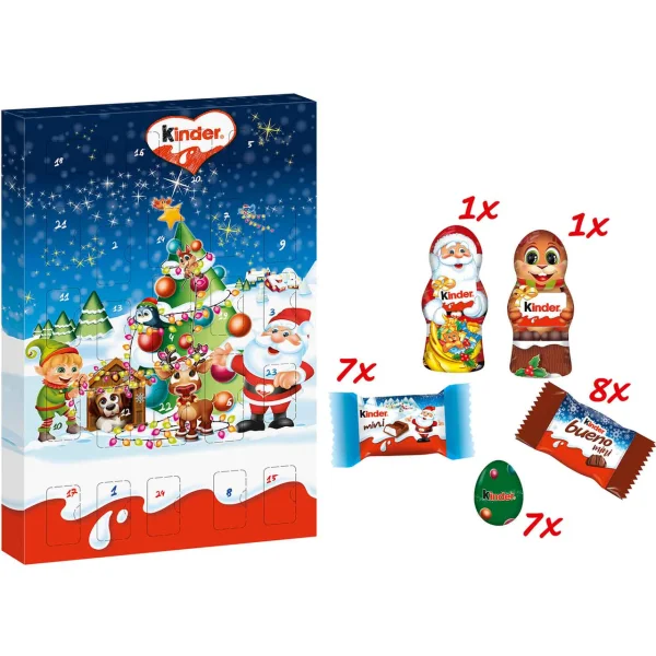 Набір Подарунок Новорічний Адвент календар Kinder Advent Calendar Choco Mix Шоколадні цукерки Дитячий 150г - 1