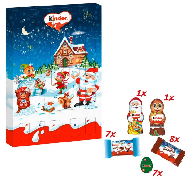 Набір Подарунок Новорічний Адвент календар Kinder Advent Calendar ChocoMix Шоколадні цукерки Дитячий 150г - 1