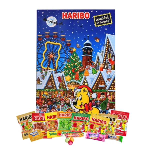 Набір Подарунок Новорічний Адвент календар Haribo Advent calendar Glow in the dark пакетики цукерок Харібо Дитячий 300г - 1
