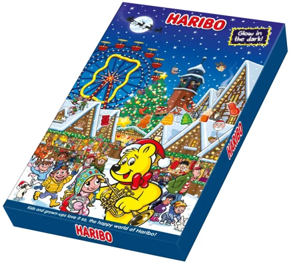 Набір Подарунок Новорічний Адвент календар Haribo Advent calendar Glow in the dark пакетики цукерок Харібо Дитячий 300г - 2