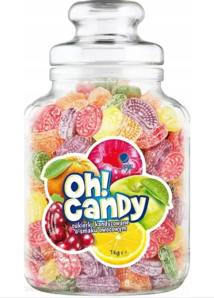 Льодяники цукерки смоктальні Argo Oh Candy Fruits Mix фруктовий мікс у великій скляній банці 1кг - 1
