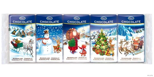 Набір молочних мінішоколадок Новорічний Різдвяний Only mini Chocolates Святковий 5шт 75г - 1