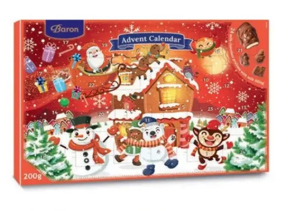 Набір Подарунок Новорічний Адвент календар Baron Advent calendar Santa шоколадні фігурки Дитячий 200г - 1