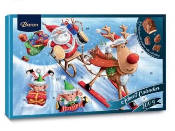 Набір Подарунок Новорічний Адвент календар Baron Advent calendar Santa winter шоколадні фігурки Дитячий 200г - 1