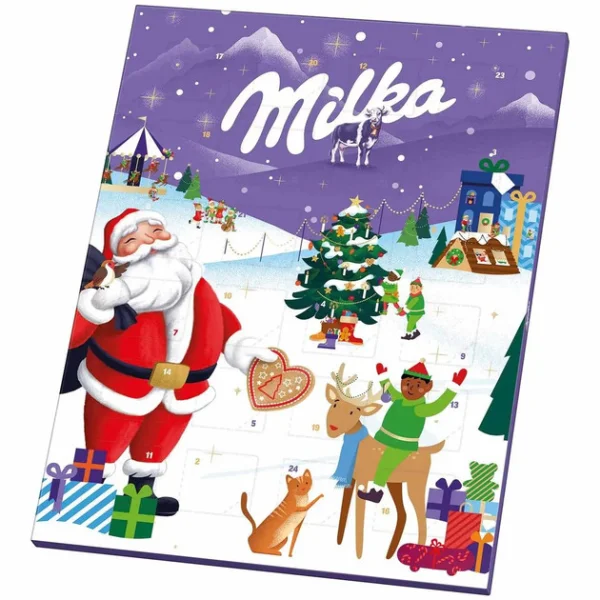Набір Подарунок Новорічний Адвент календар Milka Advent calendar Santa шоколадні цукерки Дитячий 90г - 1