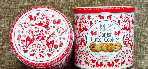 Печиво вершкове Cвяткове Jacobsens Bakery Holiday Traditional Danish Butter Cookies Red Данія Традиційне червоний тубус 454г - 1