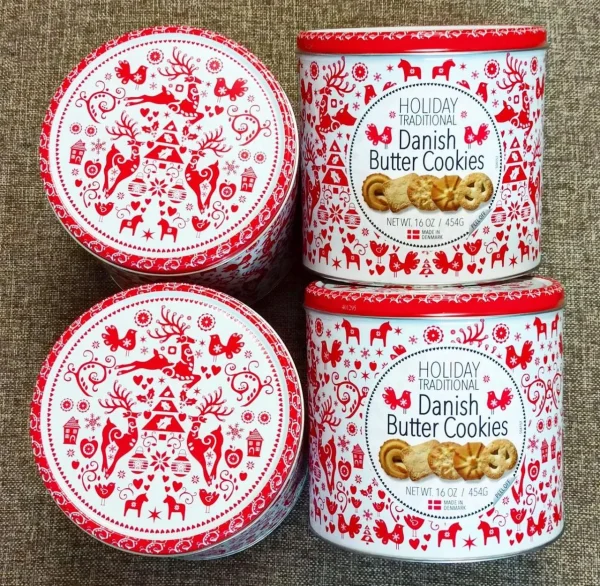 Печиво вершкове Cвяткове Jacobsens Bakery Holiday Traditional Danish Butter Cookies Red Данія Традиційне червоний тубус 454г - 2