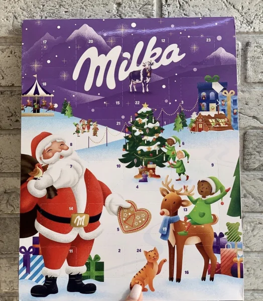Набір Подарунок Новорічний Адвент календар Milka Advent calendar Santa шоколадні цукерки Дитячий 90г - 2