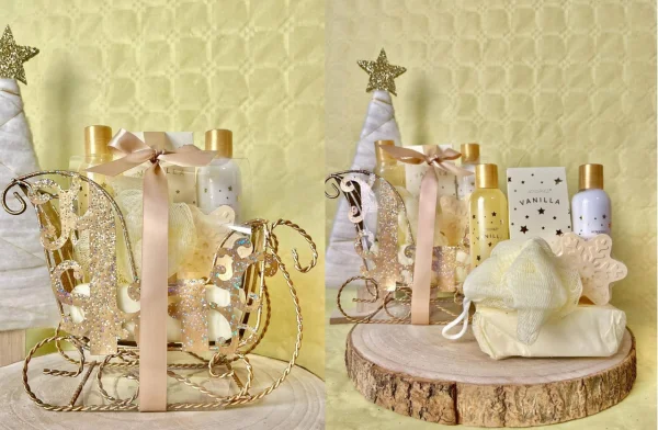 Набір Новорічний Подарунок Косметика для ванни та процедур SPA 5в1 WonderNice Christmas Present металеві Різдвяні сані 505мл - 1