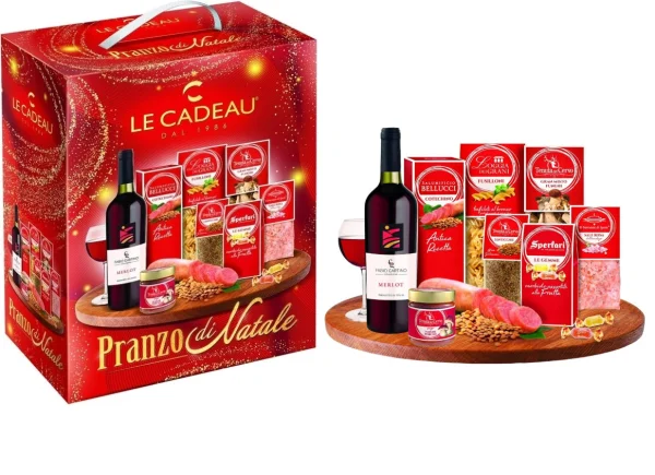 Набір Подарунок Новорічний Le Cadeau Pranzo di Natale Продукти для італійської Вечері 8шт Бокс 2700г - 1